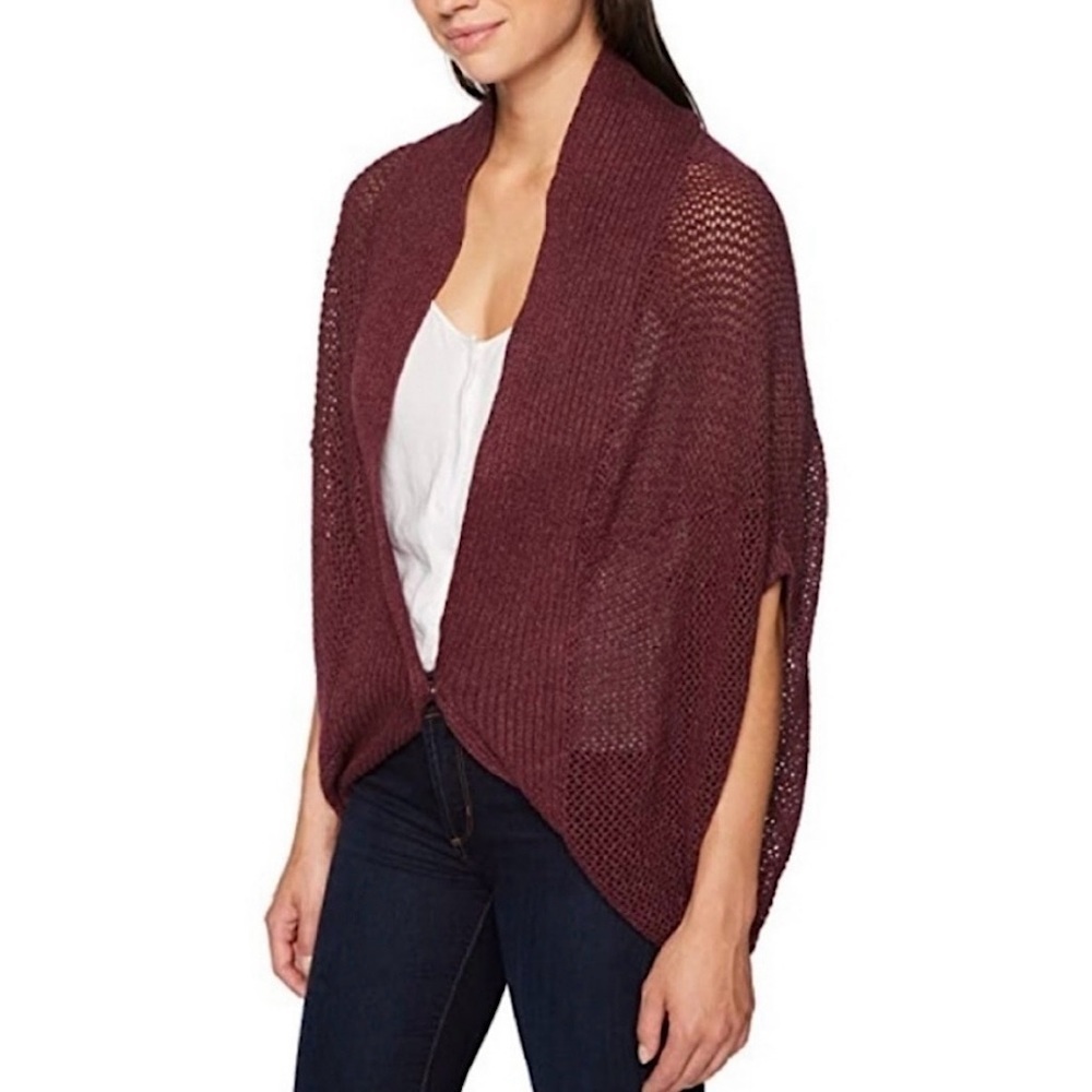 Prana Lima Cocoon Knit Shawl Short Sleeve Cardigan Sweater Purple Red‎ Size XS
